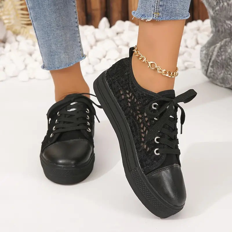 Women’s White Lace Platform Trainers