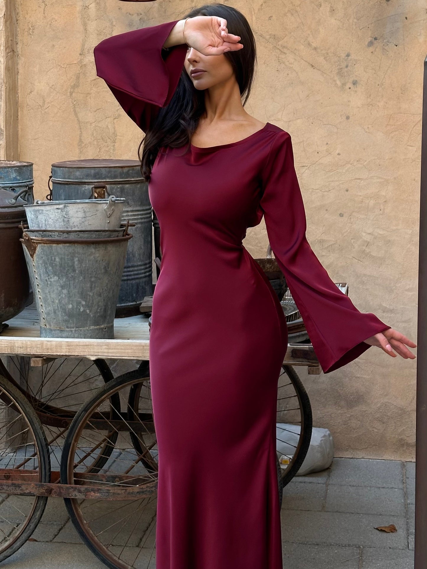 Women’s Satin Long Sleeve Maxi Dress