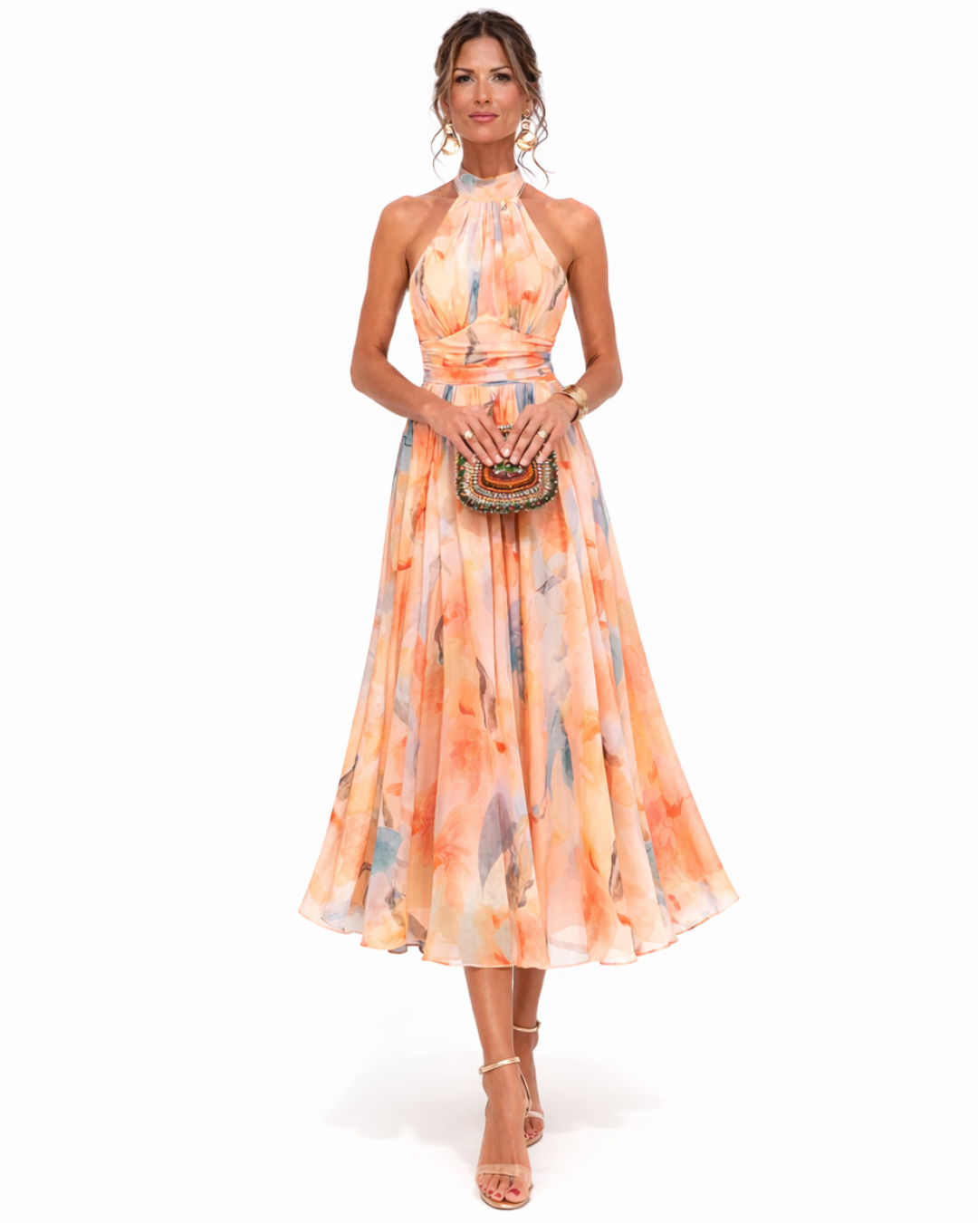 Women’s Watercolour Halterneck Maxi Dress