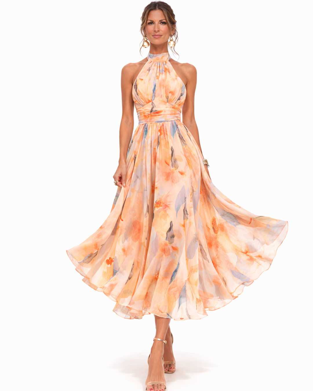 Women’s Watercolour Halterneck Maxi Dress