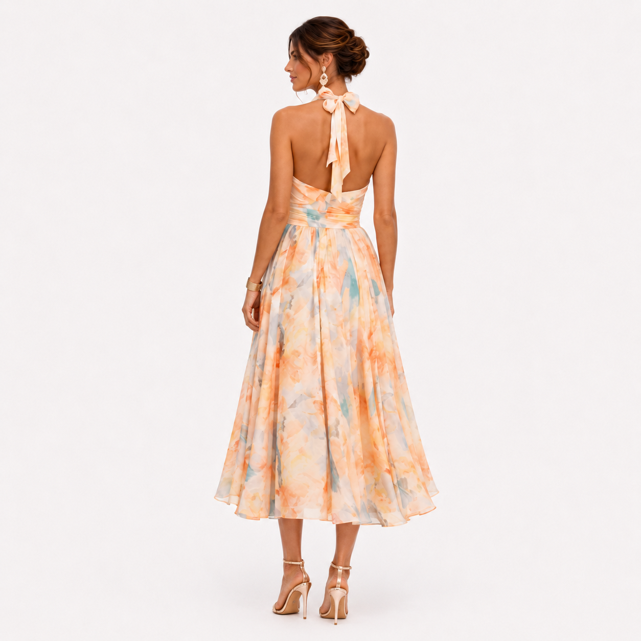 Women’s Watercolour Halterneck Maxi Dress