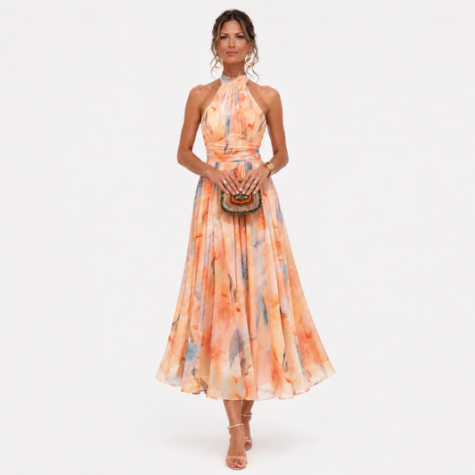 Women’s Watercolour Halterneck Maxi Dress