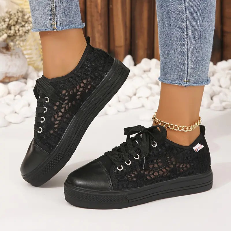 Women’s White Lace Platform Trainers