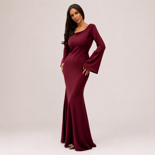 Women’s Satin Long Sleeve Maxi Dress