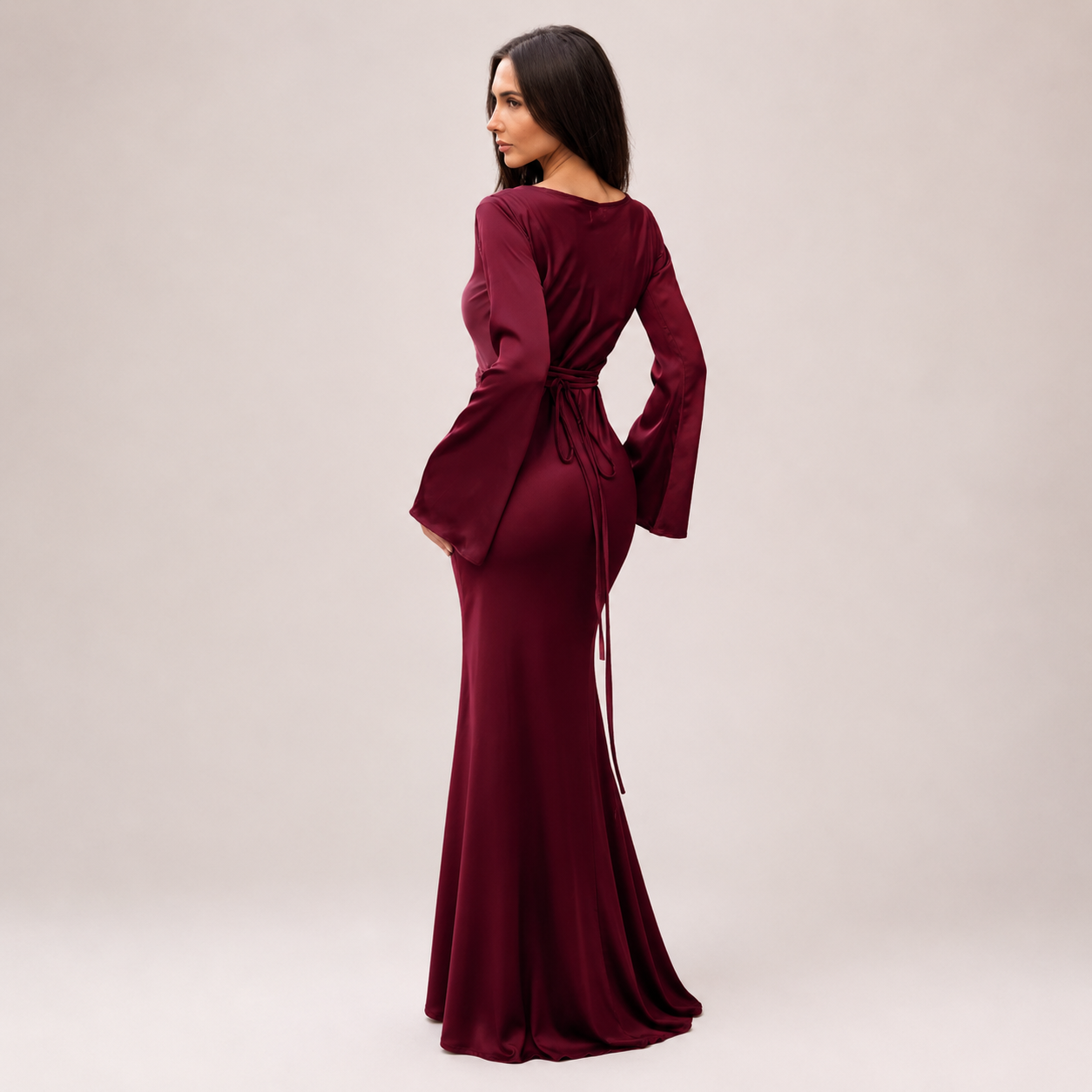 Women’s Satin Long Sleeve Maxi Dress