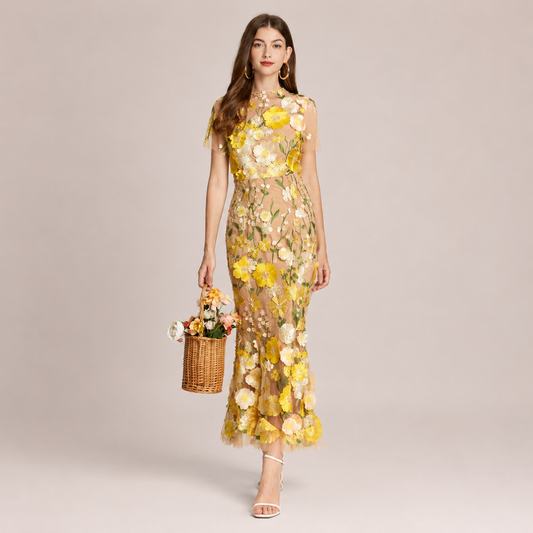 Women’s 3D Floral Mesh Maxi Dress