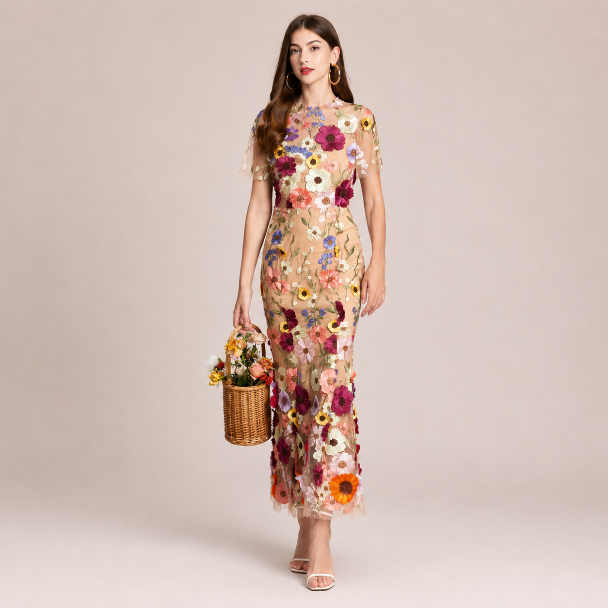 Women’s 3D Floral Mesh Maxi Dress