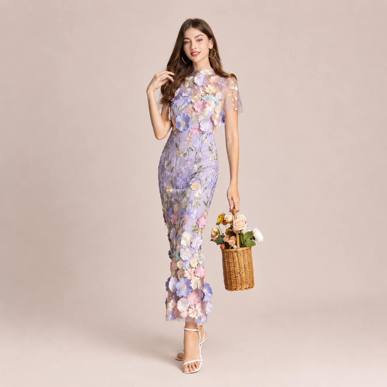 Women’s 3D Floral Mesh Maxi Dress