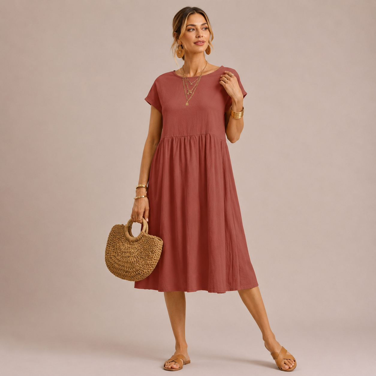 Women’s Cotton Linen Midi Dress