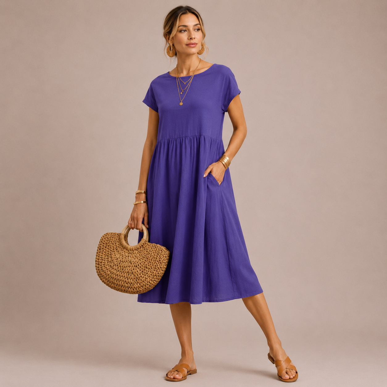 Women’s Cotton Linen Midi Dress