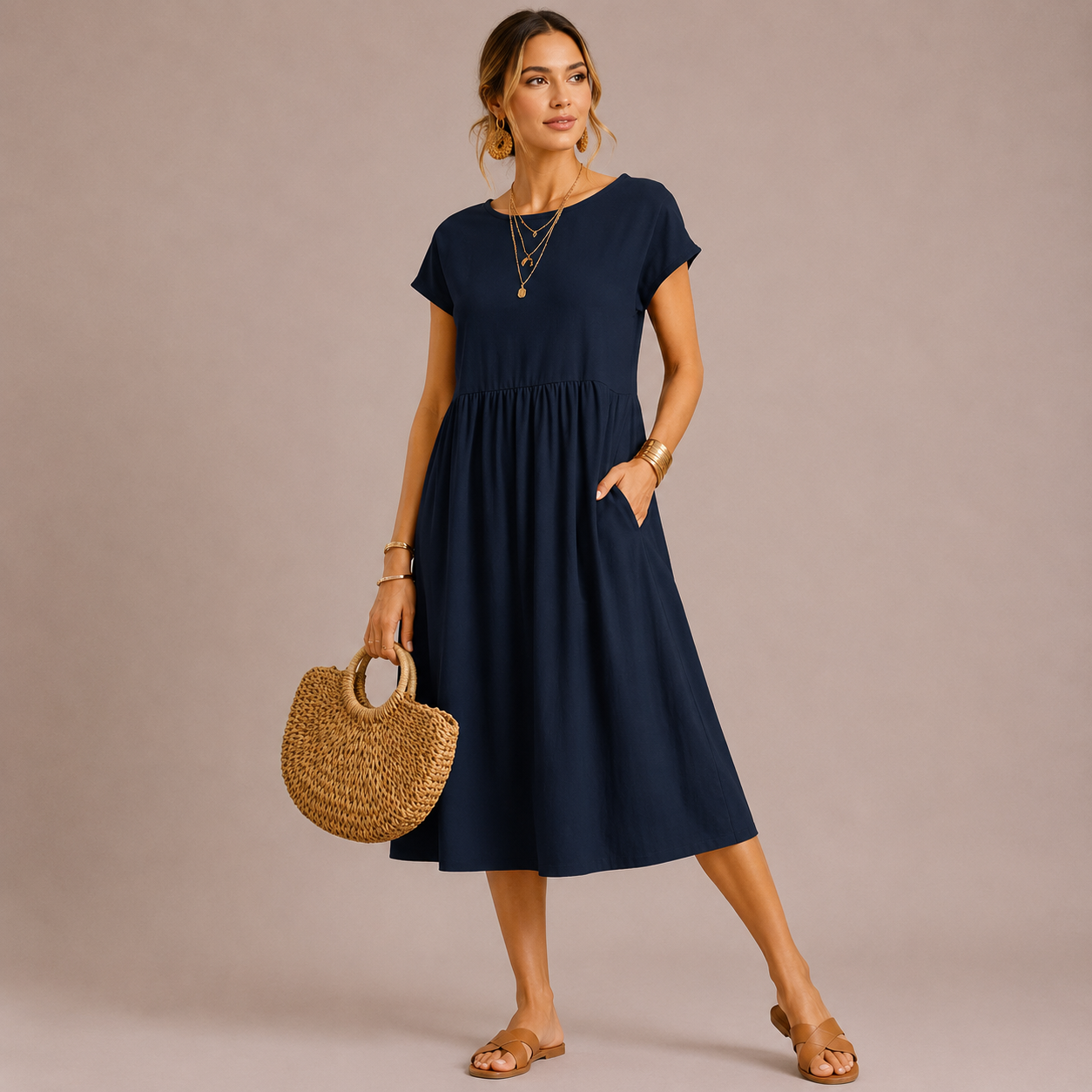 Women’s Cotton Linen Midi Dress