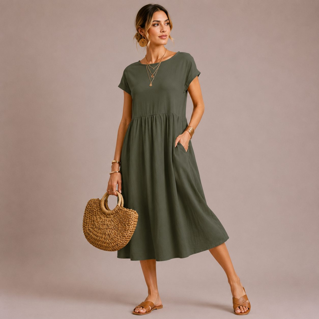 Women’s Cotton Linen Midi Dress