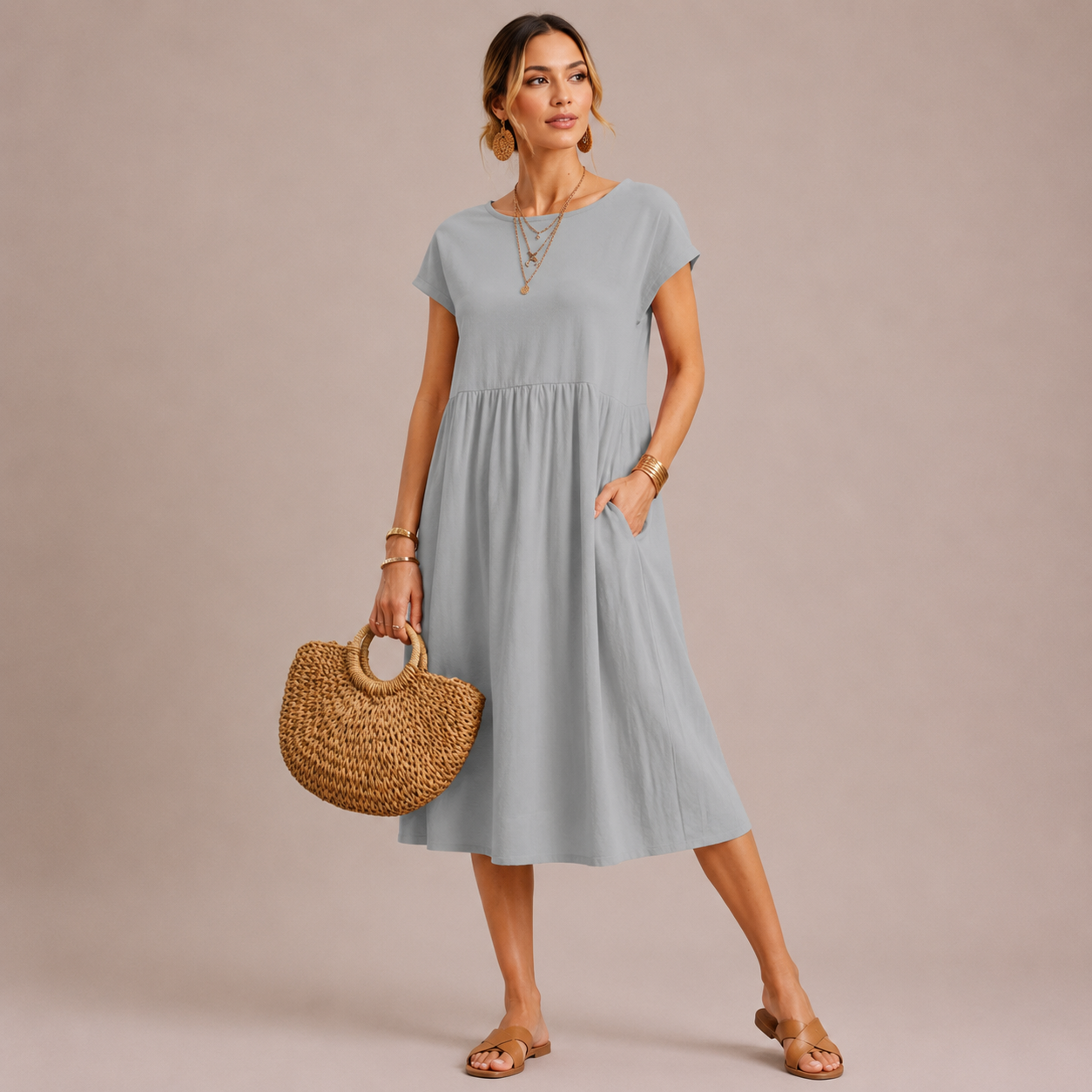 Women’s Cotton Linen Midi Dress