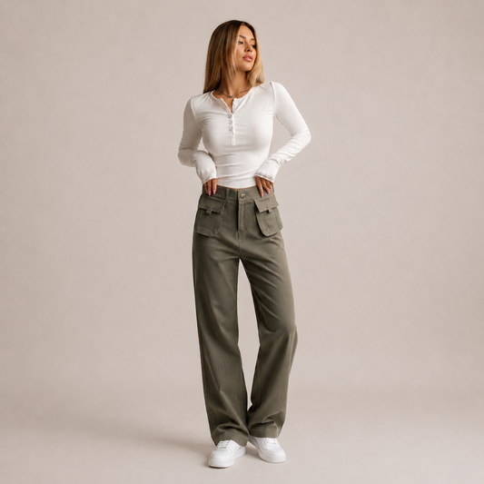 Women’s Ribbed Henley Long Sleeve Top
