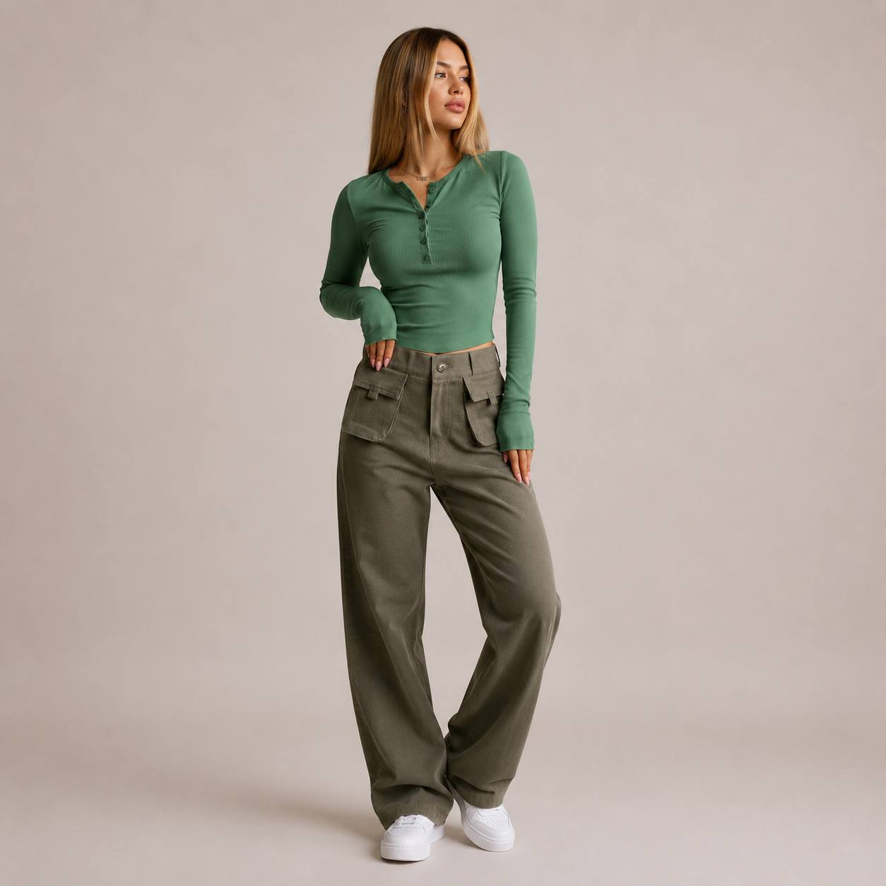 Women’s Ribbed Henley Long Sleeve Top
