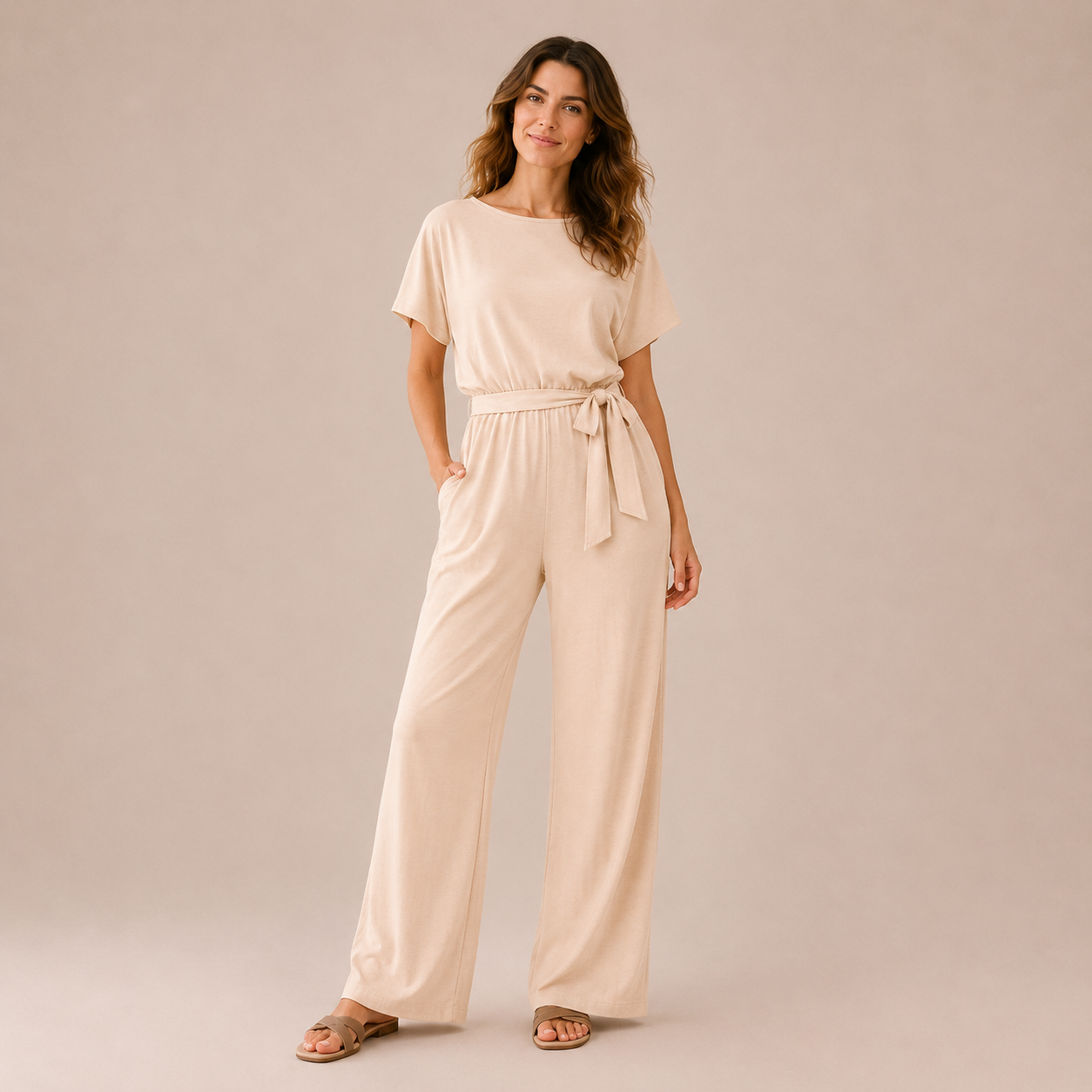 Women’s Wide Leg Belted Jumpsuit