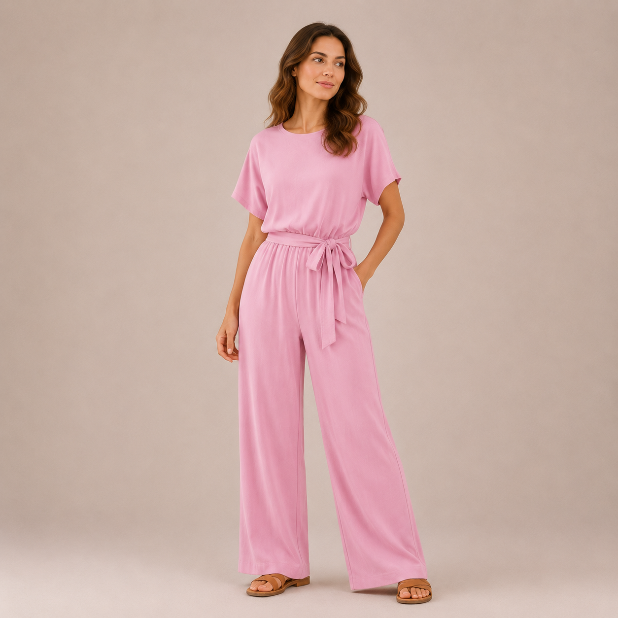 Women’s Wide Leg Belted Jumpsuit