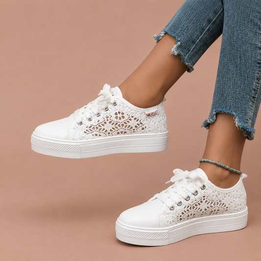 Women’s White Lace Platform Trainers