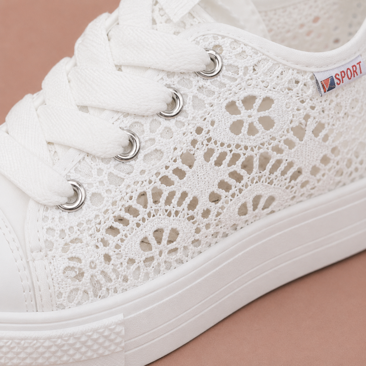 Women’s White Lace Platform Trainers
