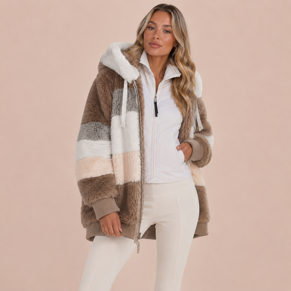 Women’s Hooded Patchwork Jacket | Zip Fastening