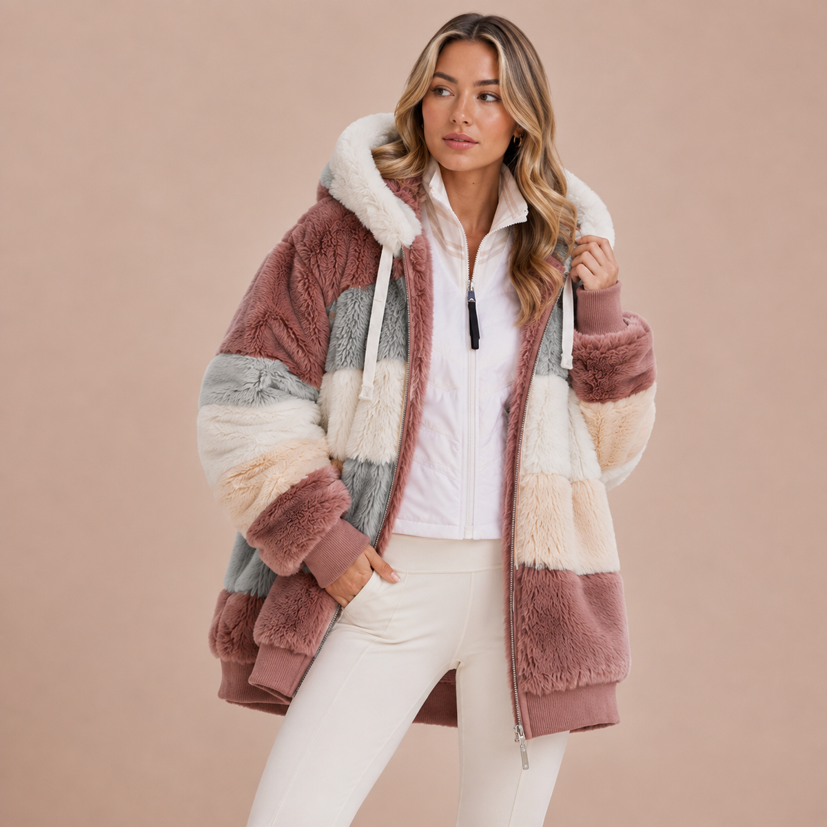 Women’s Hooded Patchwork Jacket | Zip Fastening
