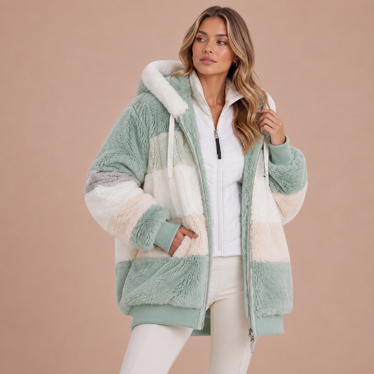 Women’s Hooded Patchwork Jacket | Zip Fastening