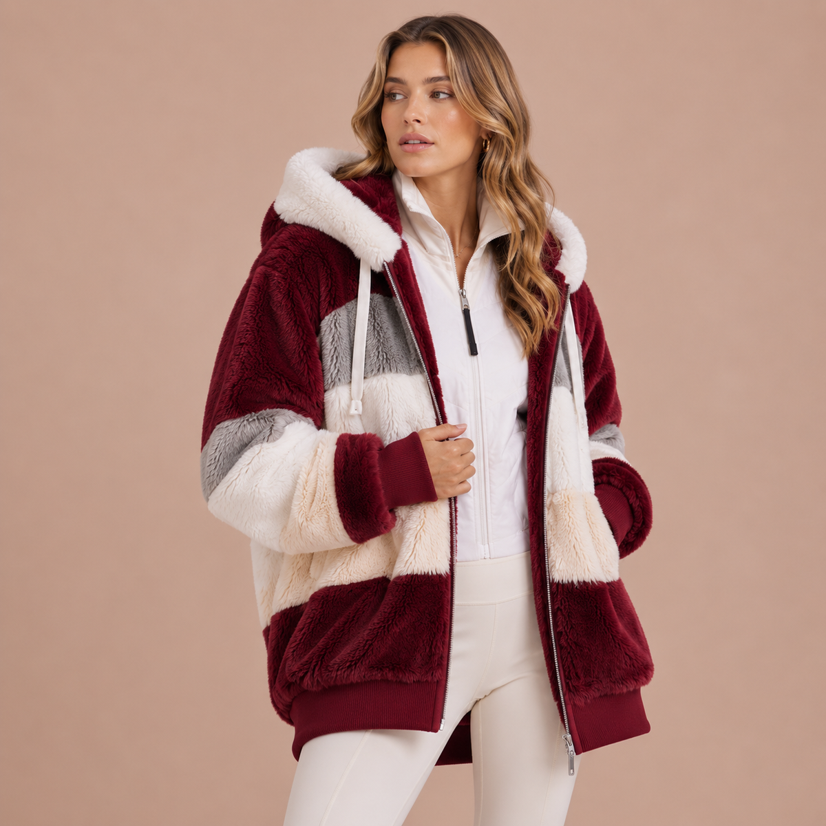 Women’s Hooded Patchwork Jacket | Zip Fastening