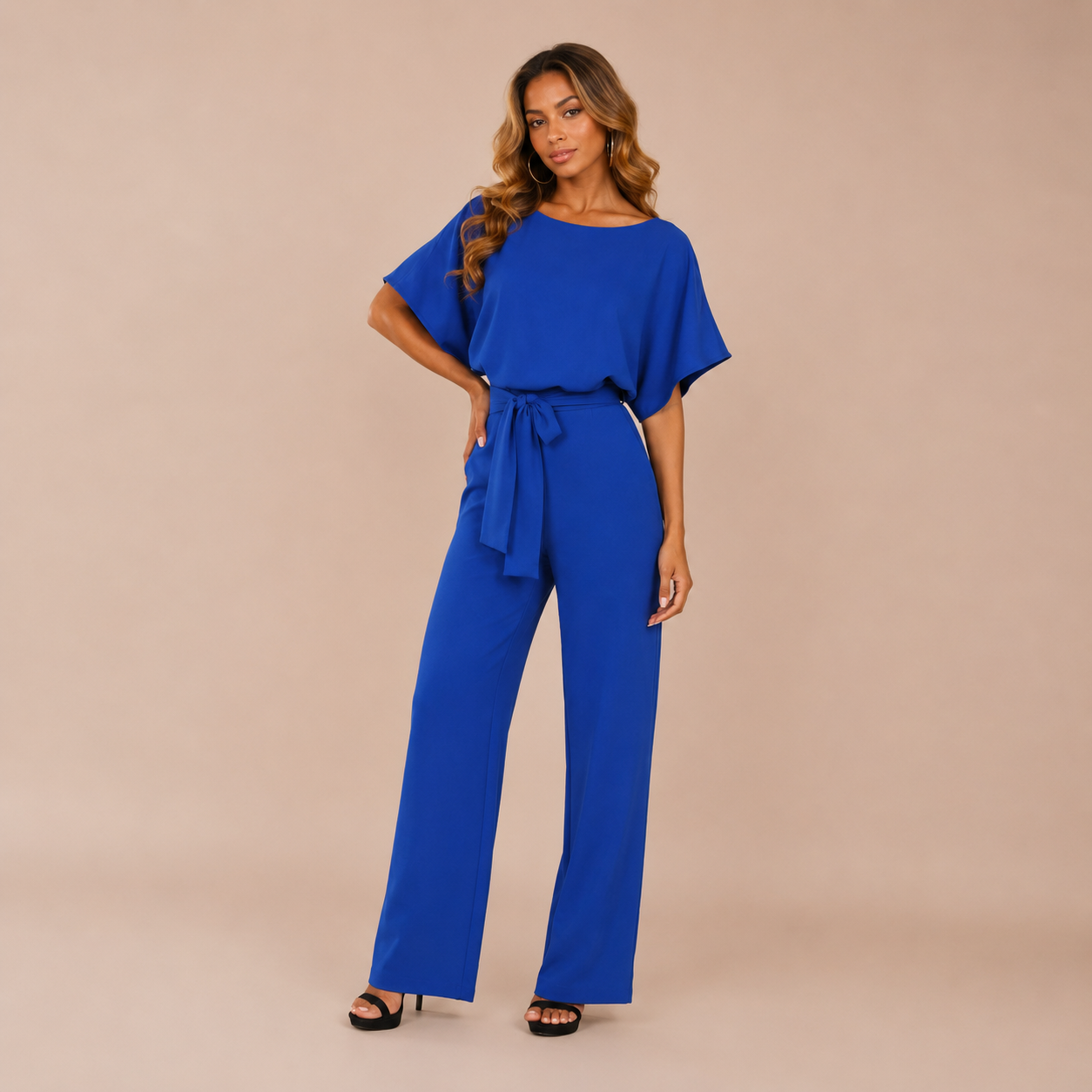 Women’s Wide Leg Belted Jumpsuit