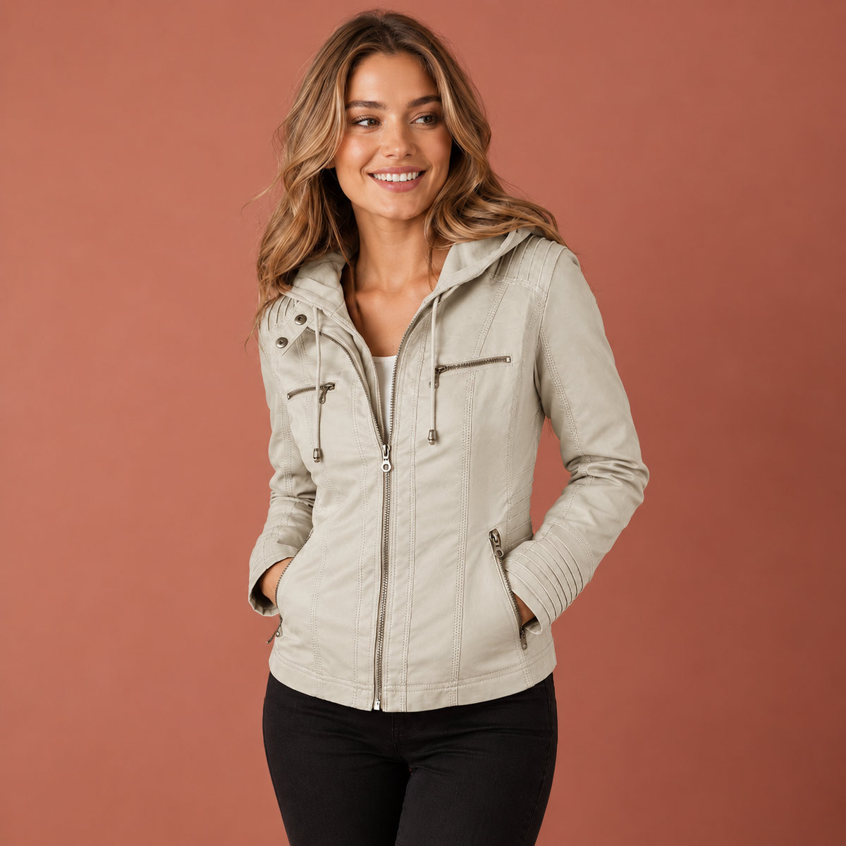 Women’s Lined Hooded Leather Jacket