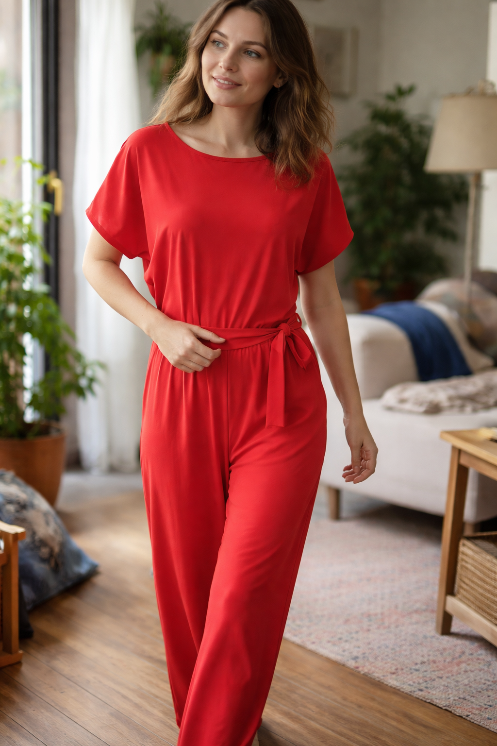 Women’s Wide Leg Belted Jumpsuit