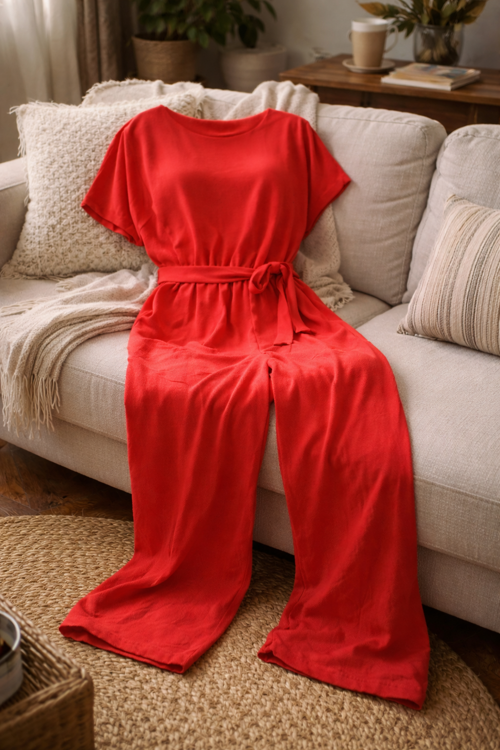 Women’s Wide Leg Belted Jumpsuit