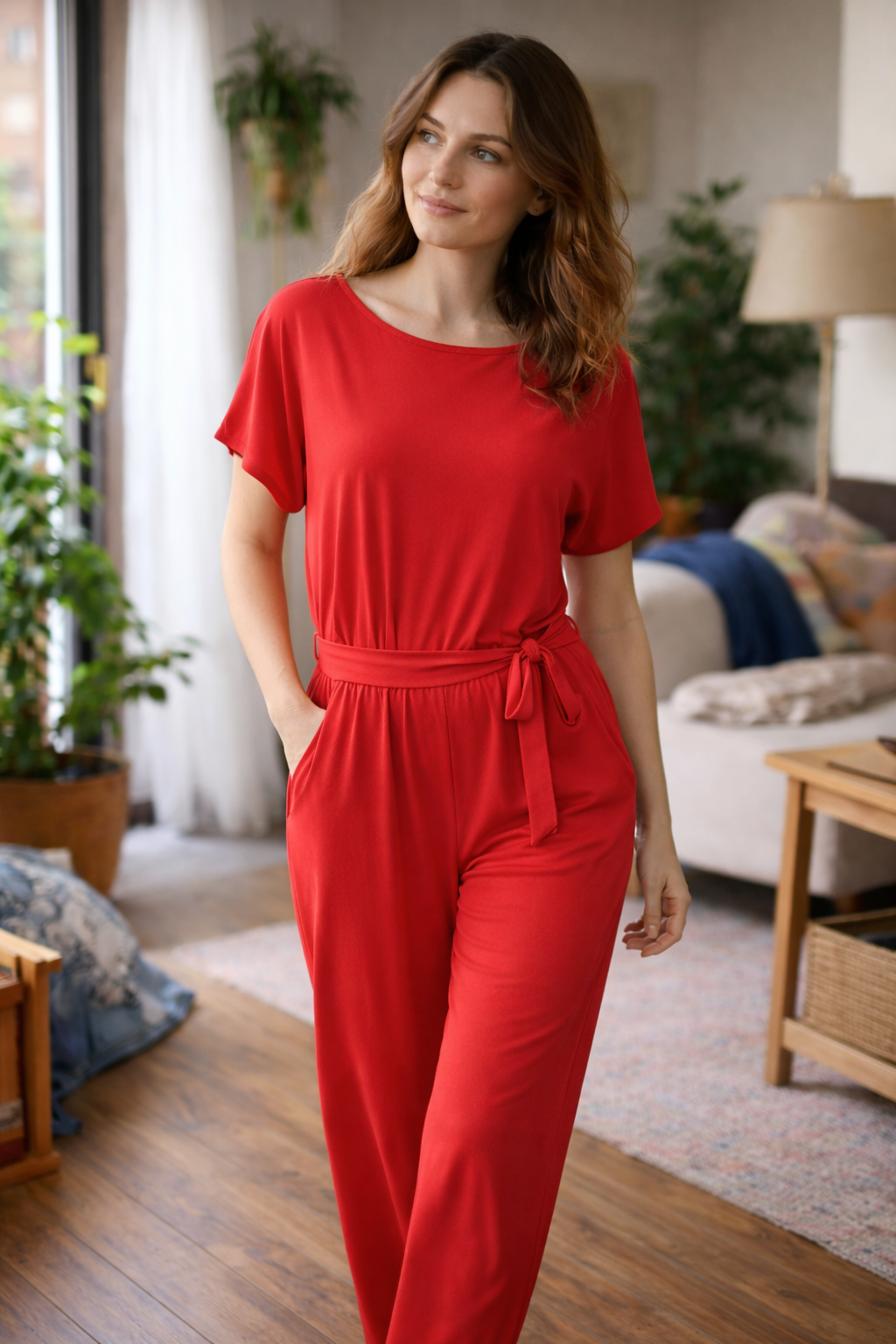 Women’s Wide Leg Belted Jumpsuit