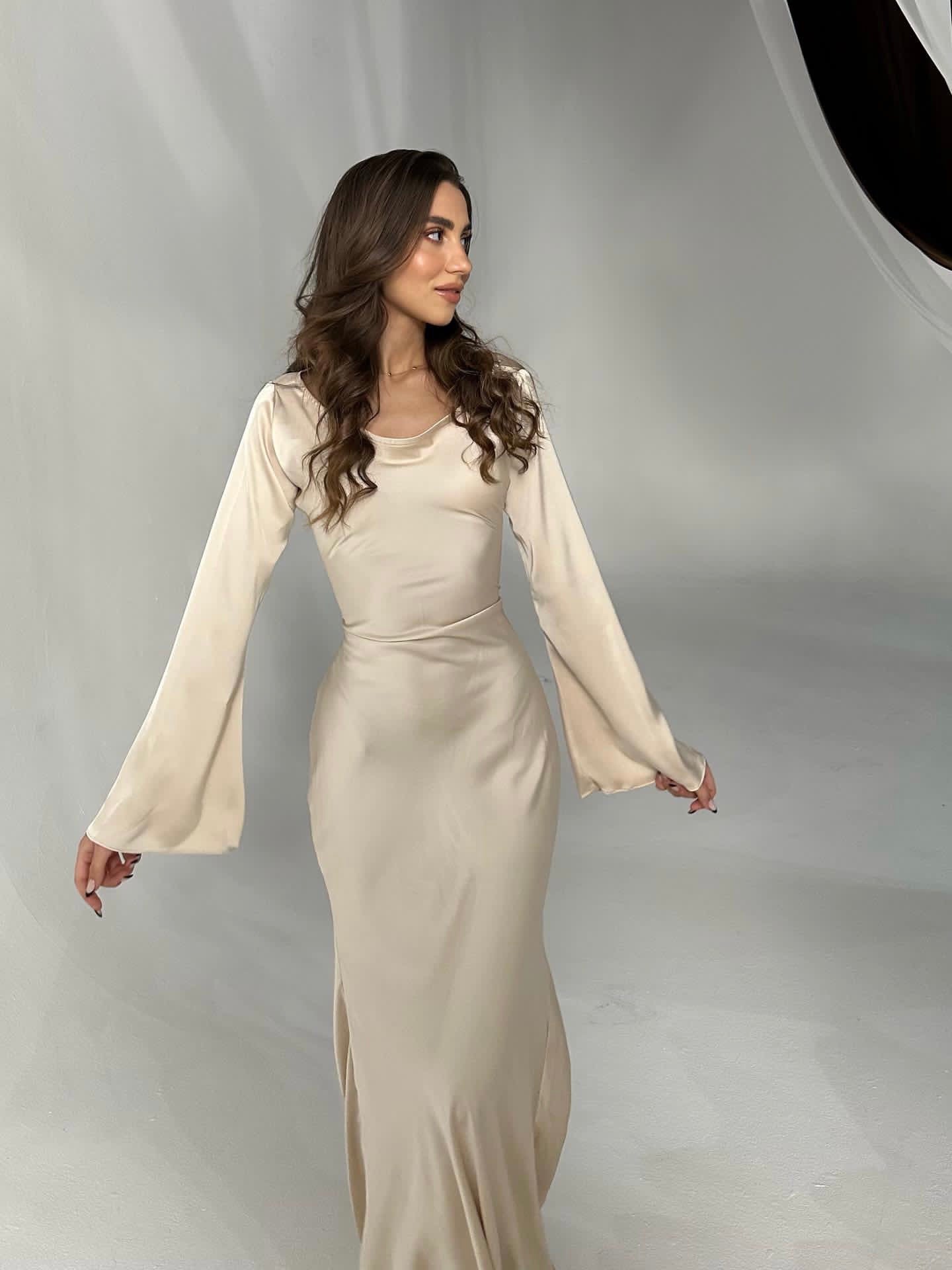 Women’s Satin Long Sleeve Maxi Dress