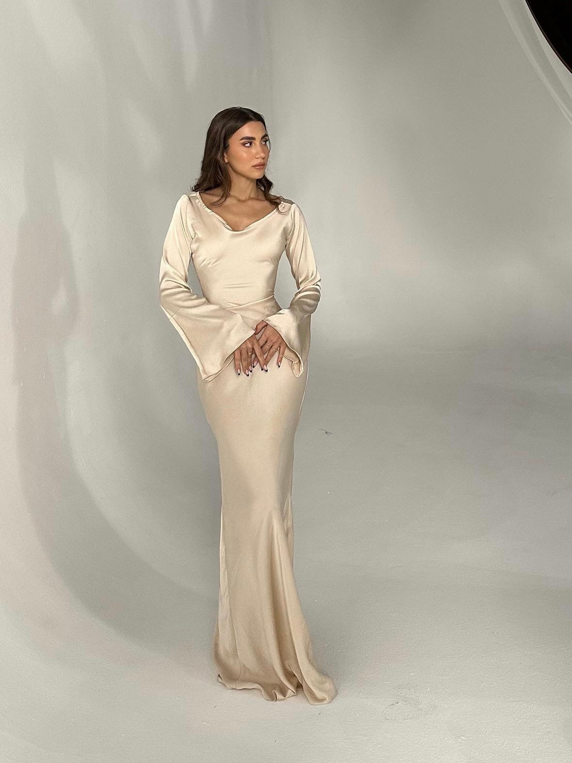 Women’s Satin Long Sleeve Maxi Dress
