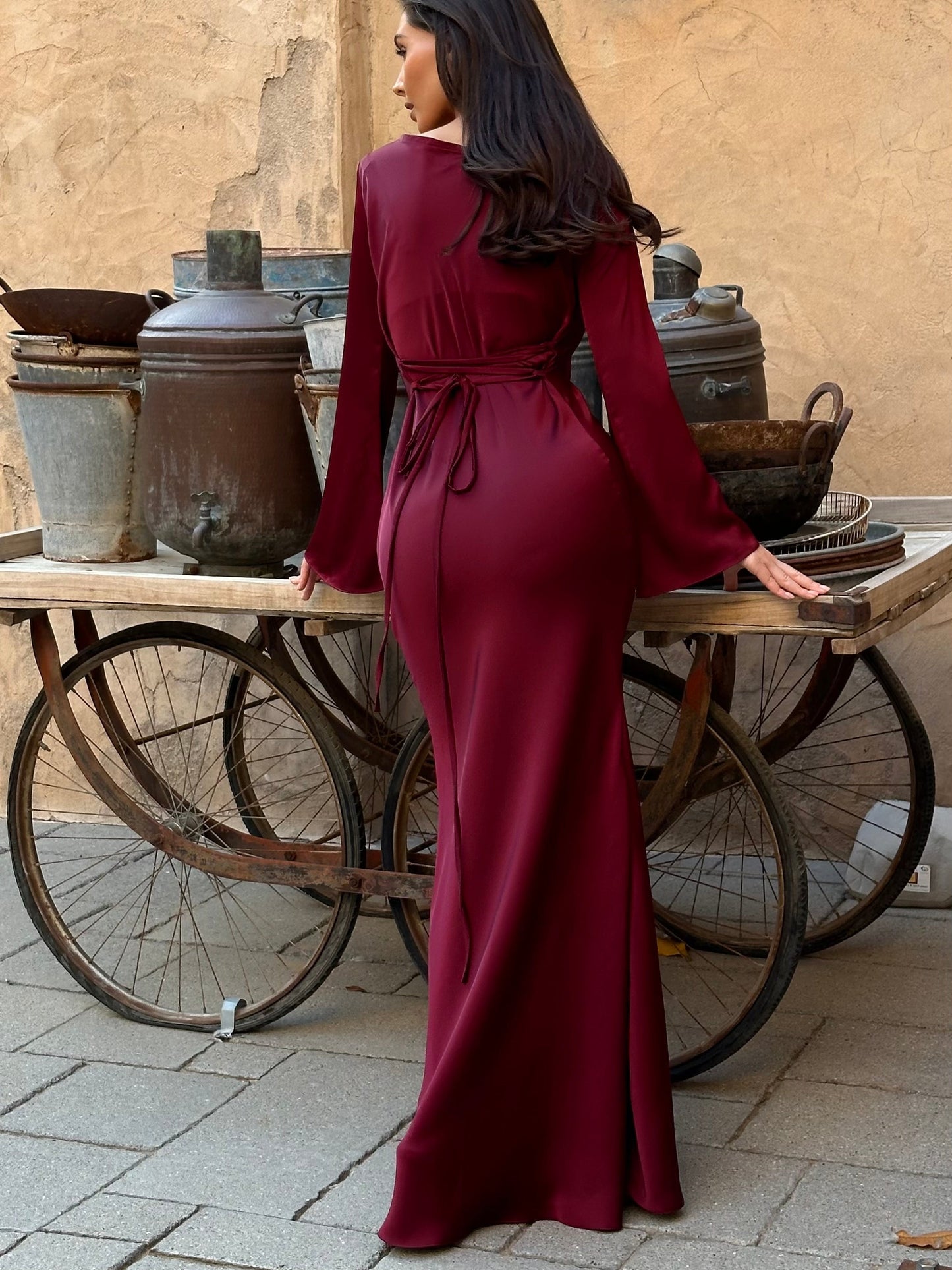 Women’s Satin Long Sleeve Maxi Dress