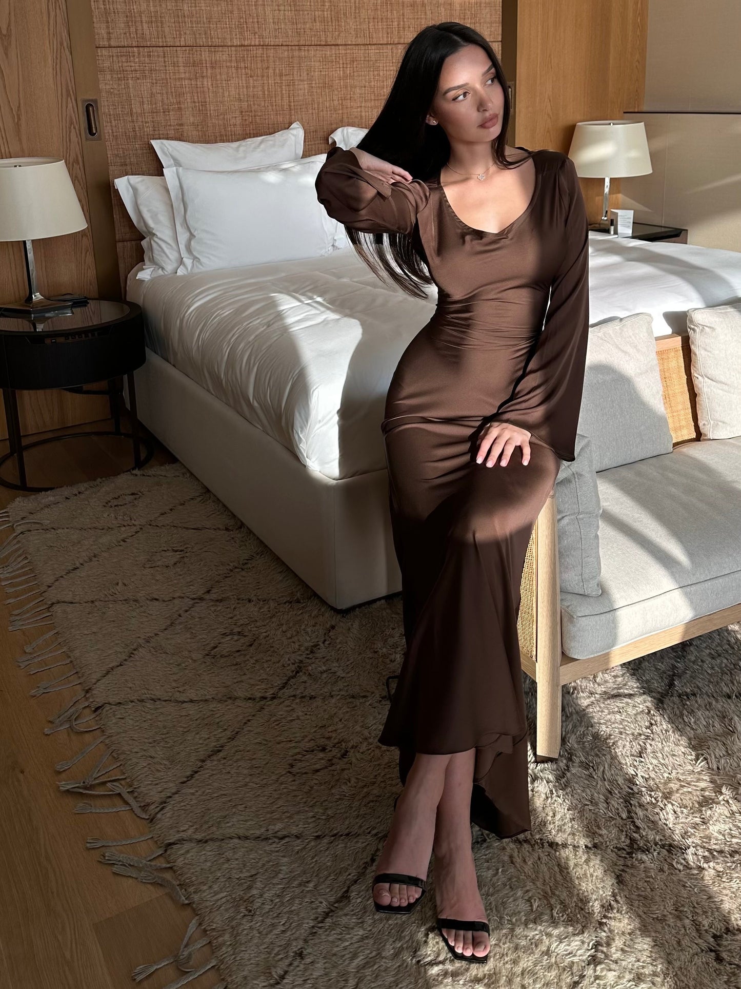 Women’s Satin Long Sleeve Maxi Dress