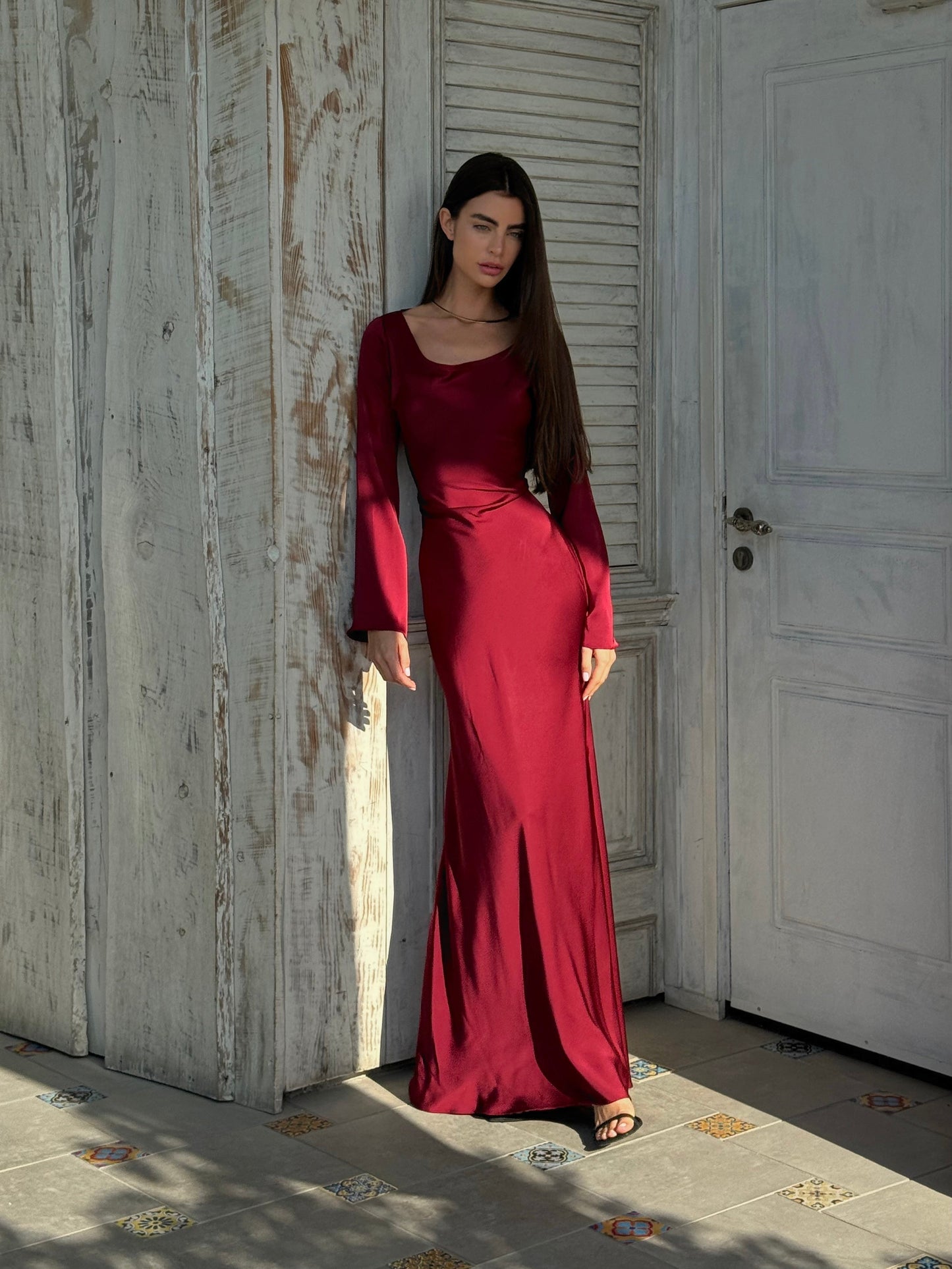 Women’s Satin Long Sleeve Maxi Dress