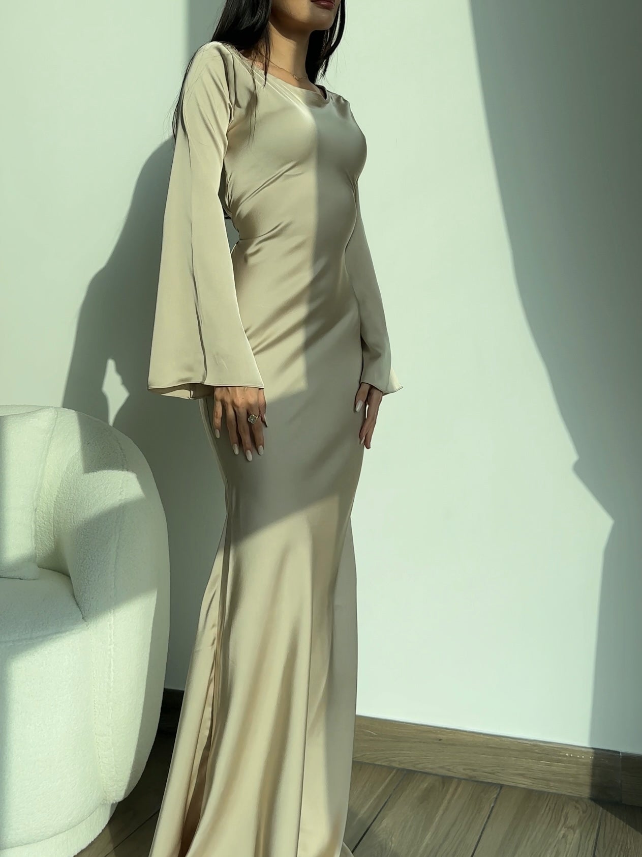Women’s Satin Long Sleeve Maxi Dress