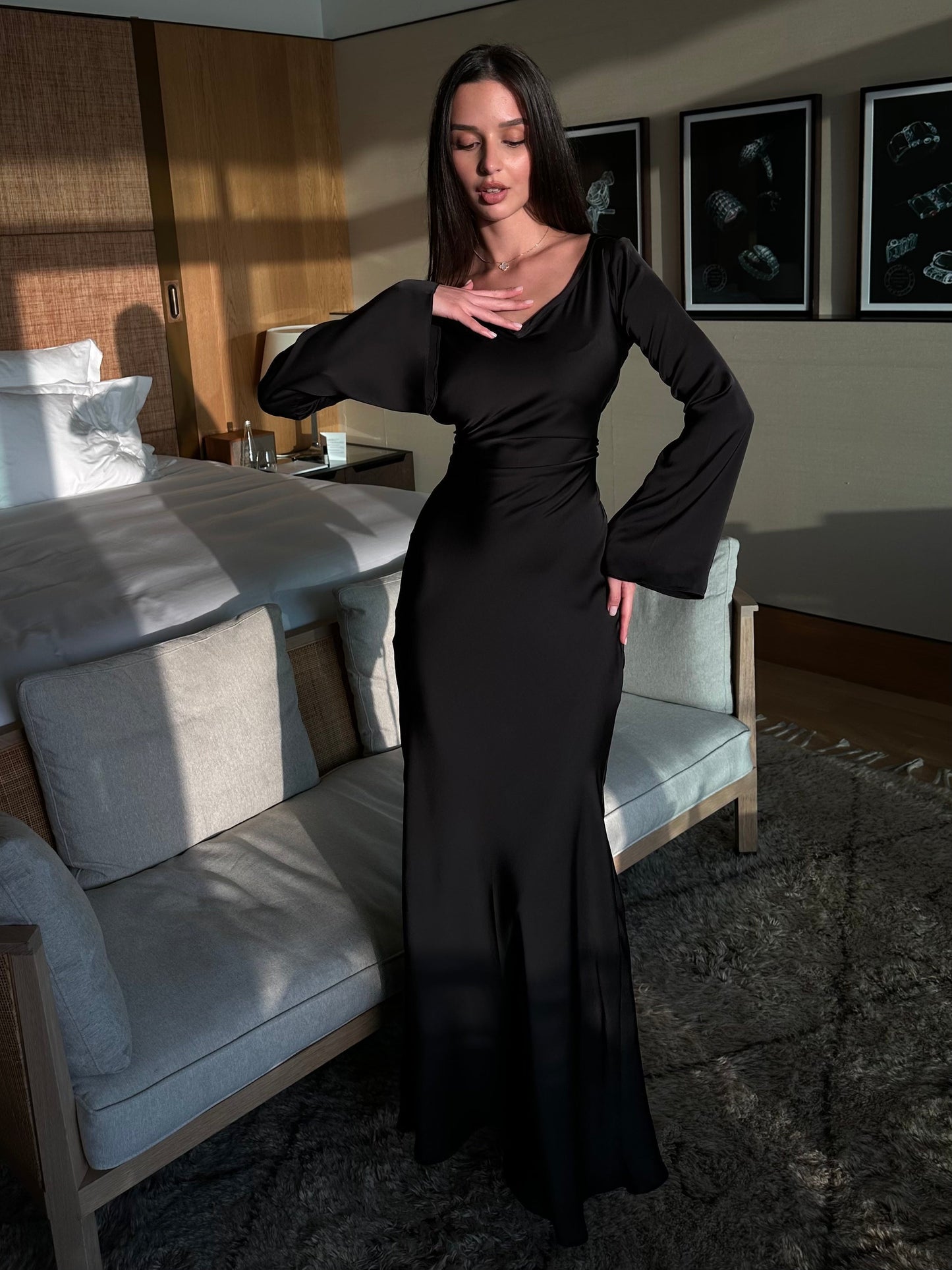 Women’s Satin Long Sleeve Maxi Dress
