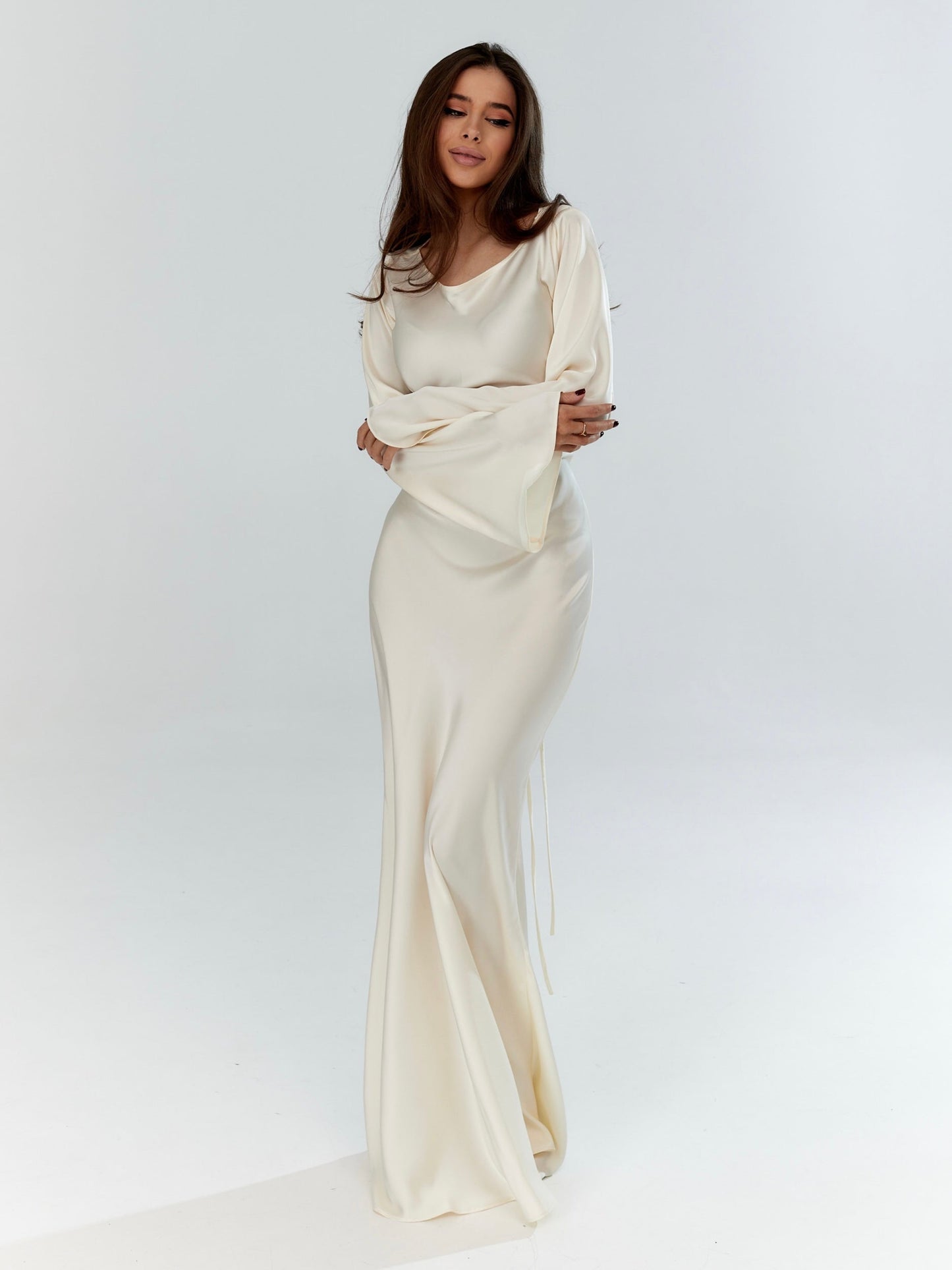 Women’s Satin Long Sleeve Maxi Dress