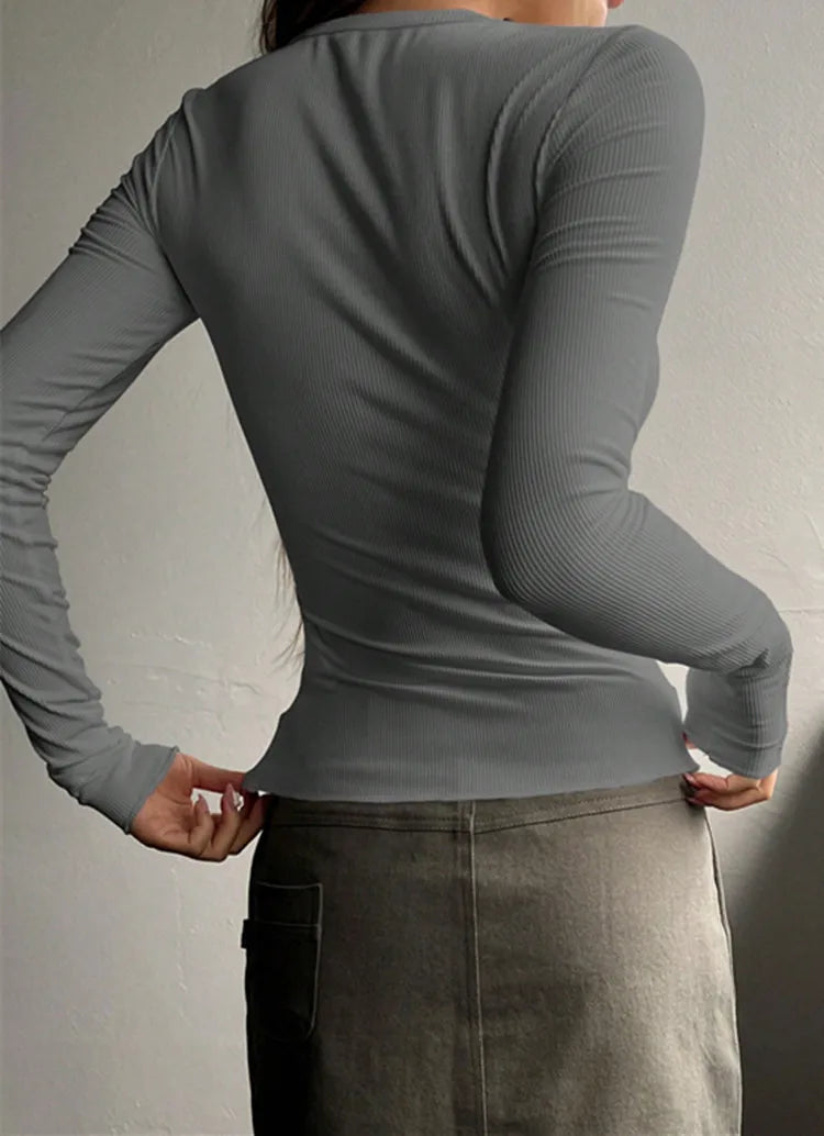 Women’s Ribbed Henley Long Sleeve Top