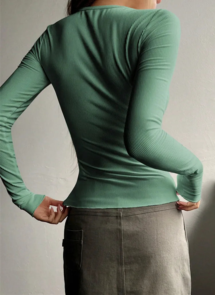 Women’s Ribbed Henley Long Sleeve Top