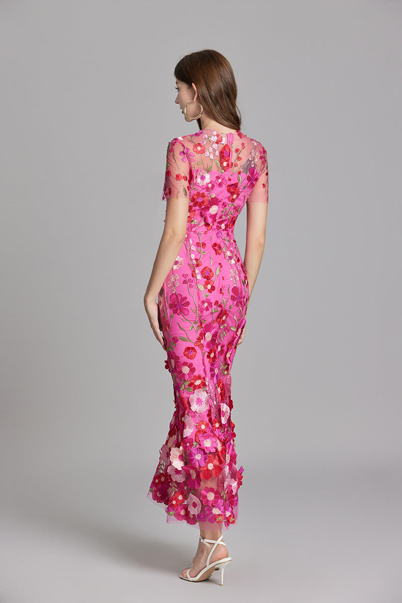 Women’s 3D Floral Mesh Maxi Dress