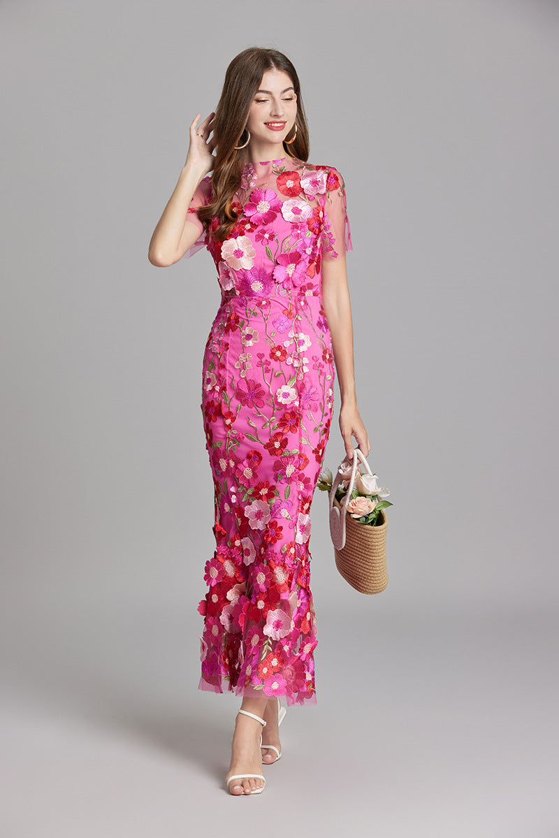 Women’s 3D Floral Mesh Maxi Dress