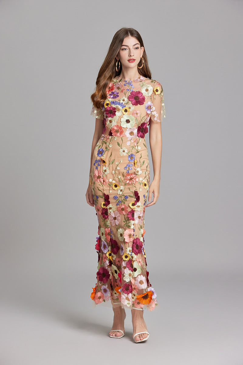 Women’s 3D Floral Mesh Maxi Dress