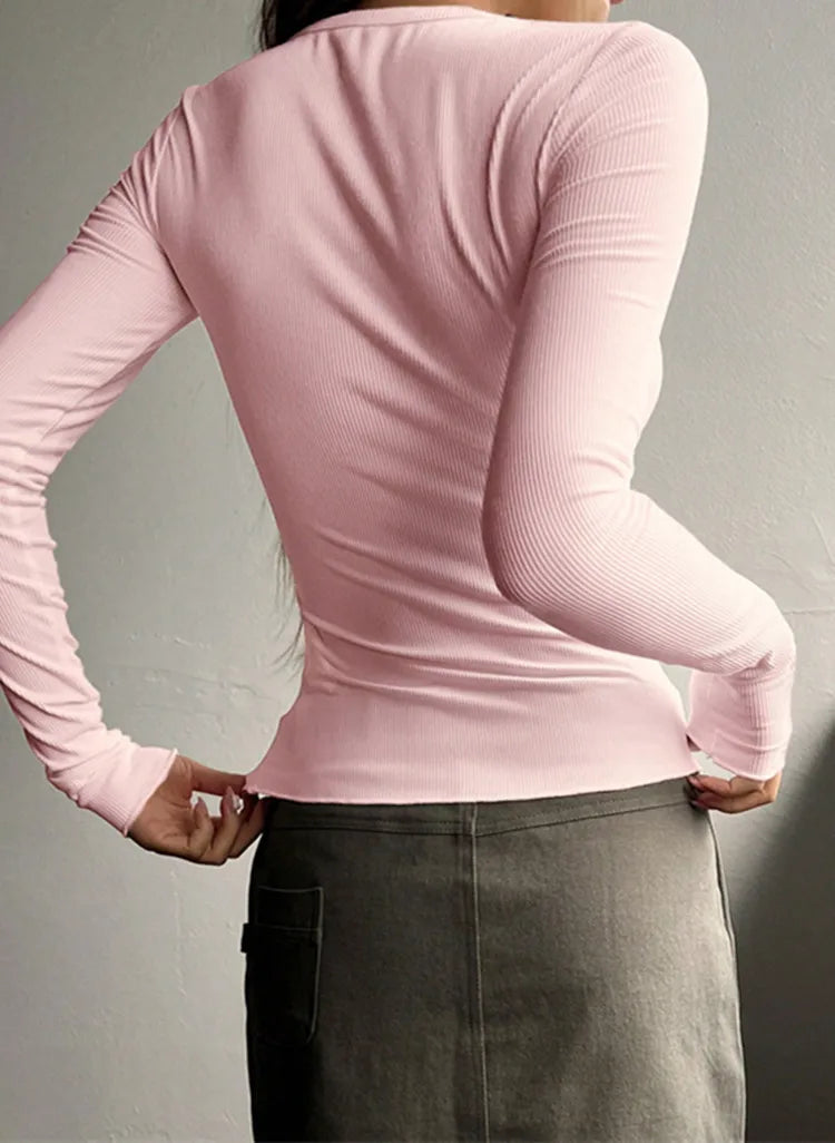 Women’s Ribbed Henley Long Sleeve Top
