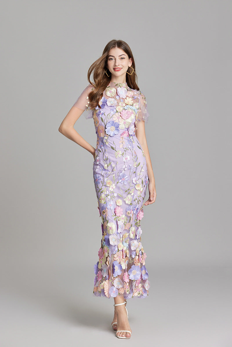 Women’s 3D Floral Mesh Maxi Dress