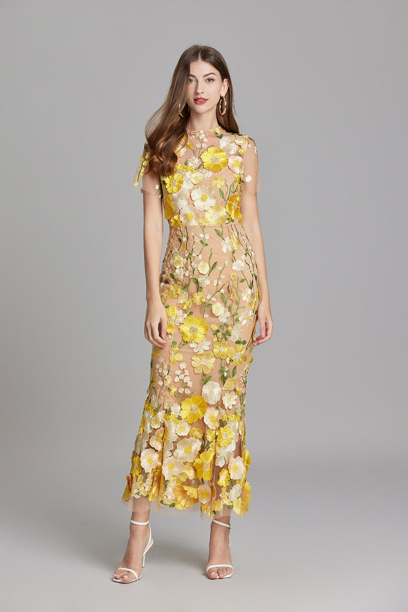 Women’s 3D Floral Mesh Maxi Dress