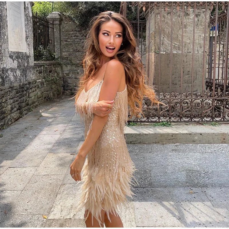 Women’s Sequin Feather Cocktail Dress