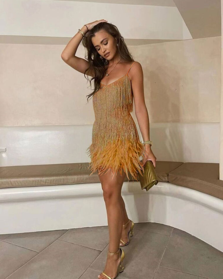 Women’s Sequin Feather Cocktail Dress
